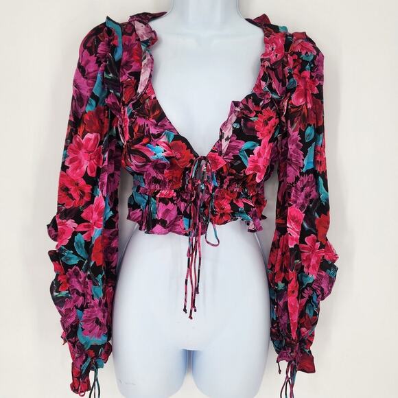 For Love & Lemons Floral Ruffle "Scarlett" Crop Top Women's Size XS - Picture 4 of 11